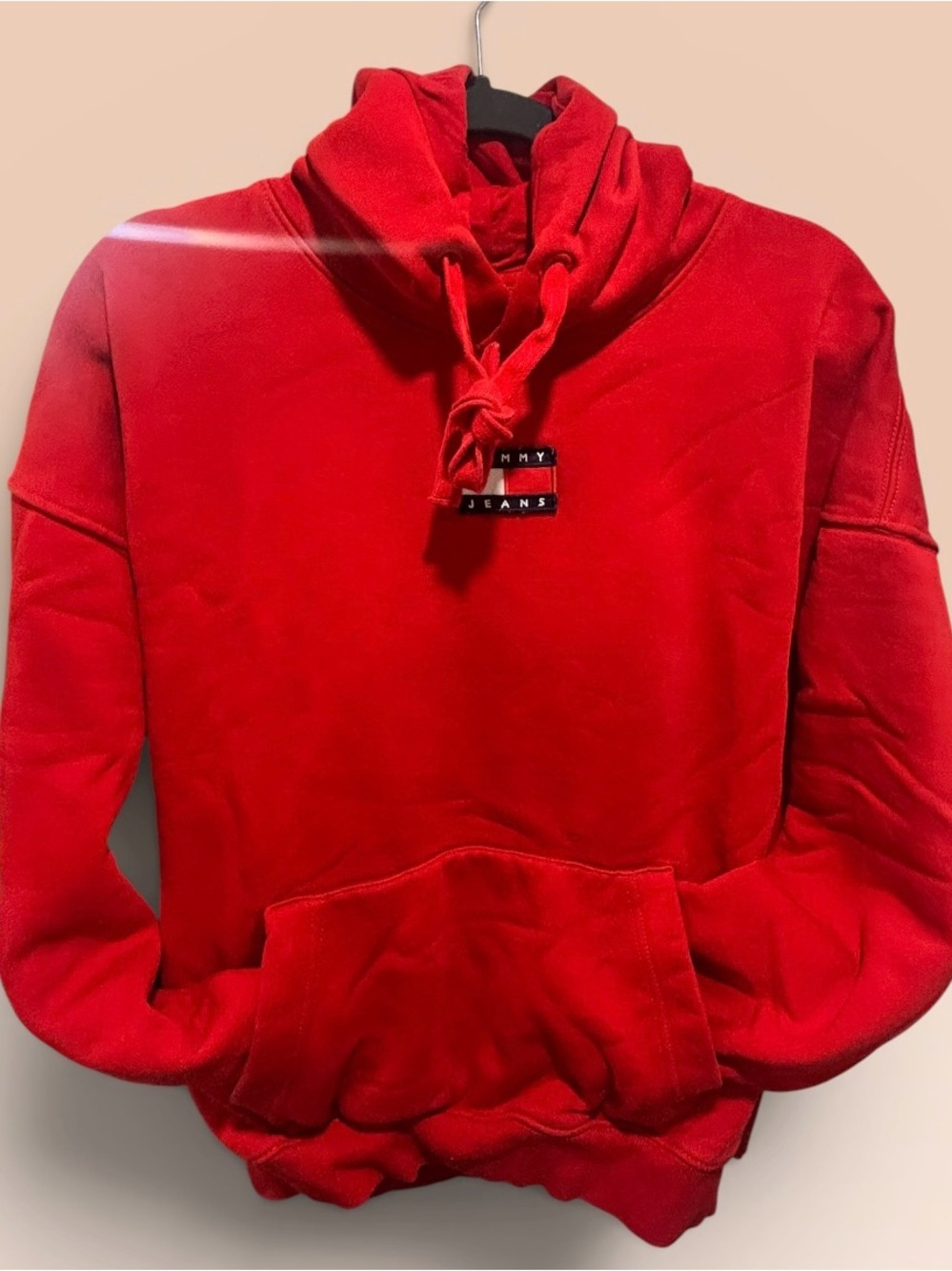 Tommy Jeans Red Logo Hoodie Oversized Y2K Streetwear Unisex Size Medium